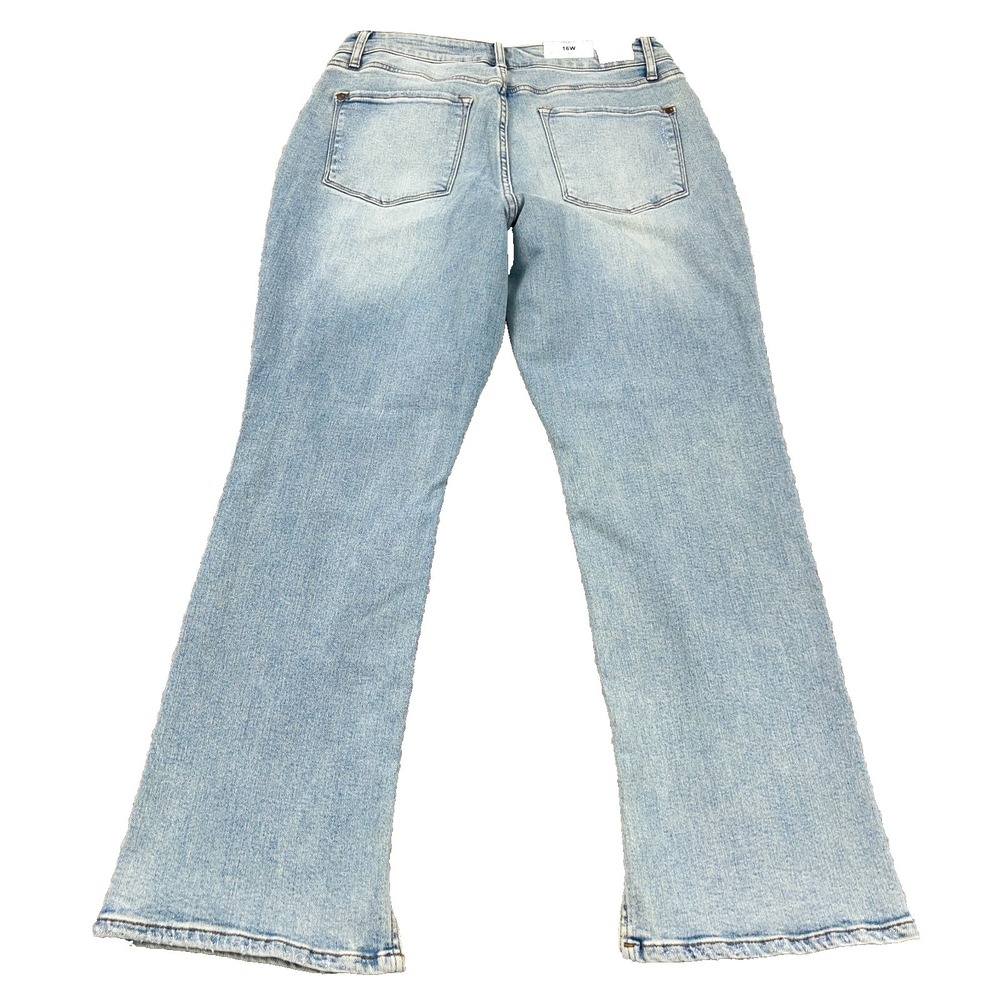 Judy Blue Jeans Women 16W Straight Leg High Waist Light Wash Distressed Holes - Picture 2 of 16